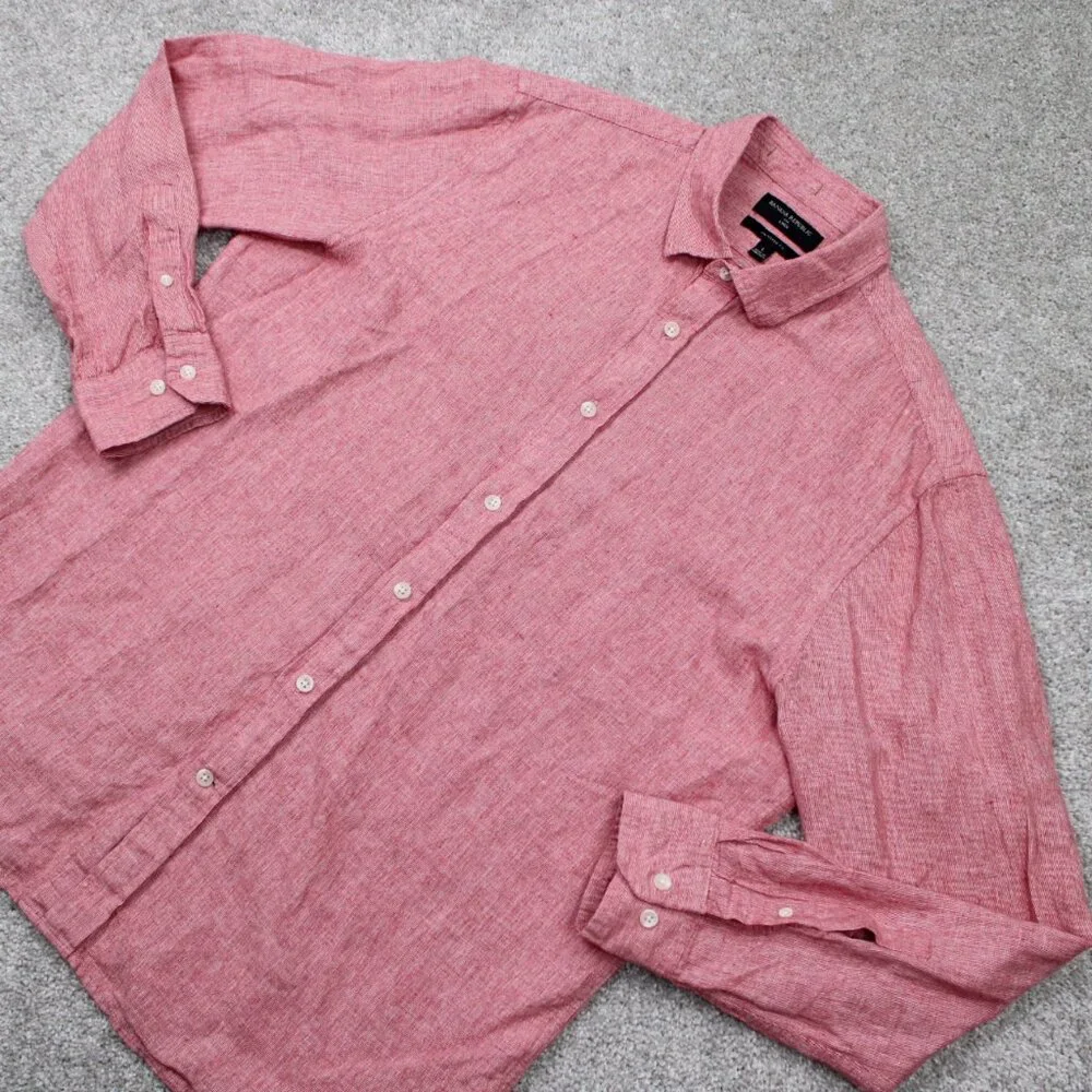 Banana Republic Shirt Adult Large Red Untucked Fit Linen/Cotton Blend L/S Button